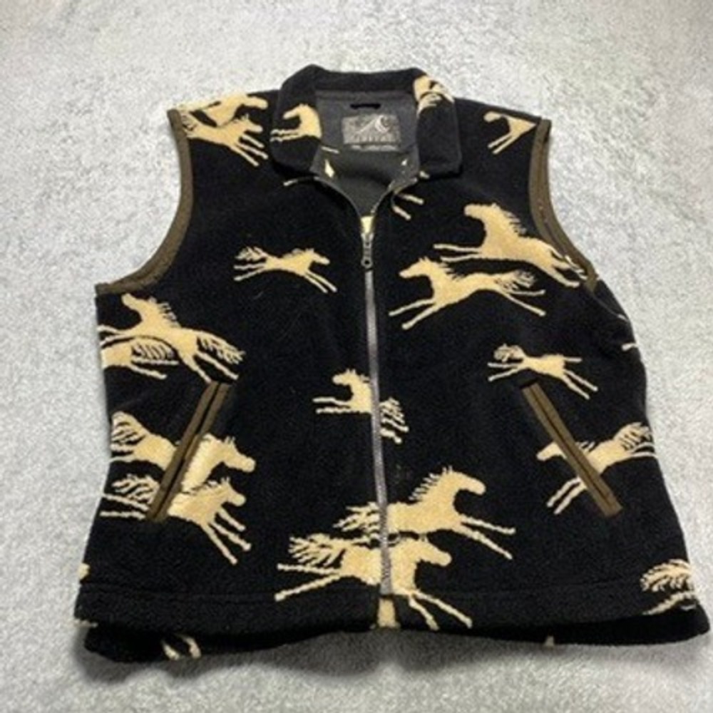 Tsunami Womens M Fleece Vest Horse Black Western Equestrian Full Zip Canada